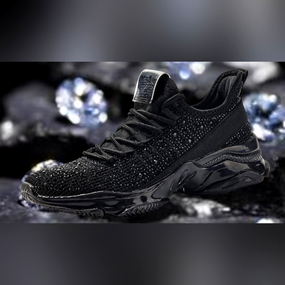 Black Rhinestone Crystal Diamante Embellished Sneakers
